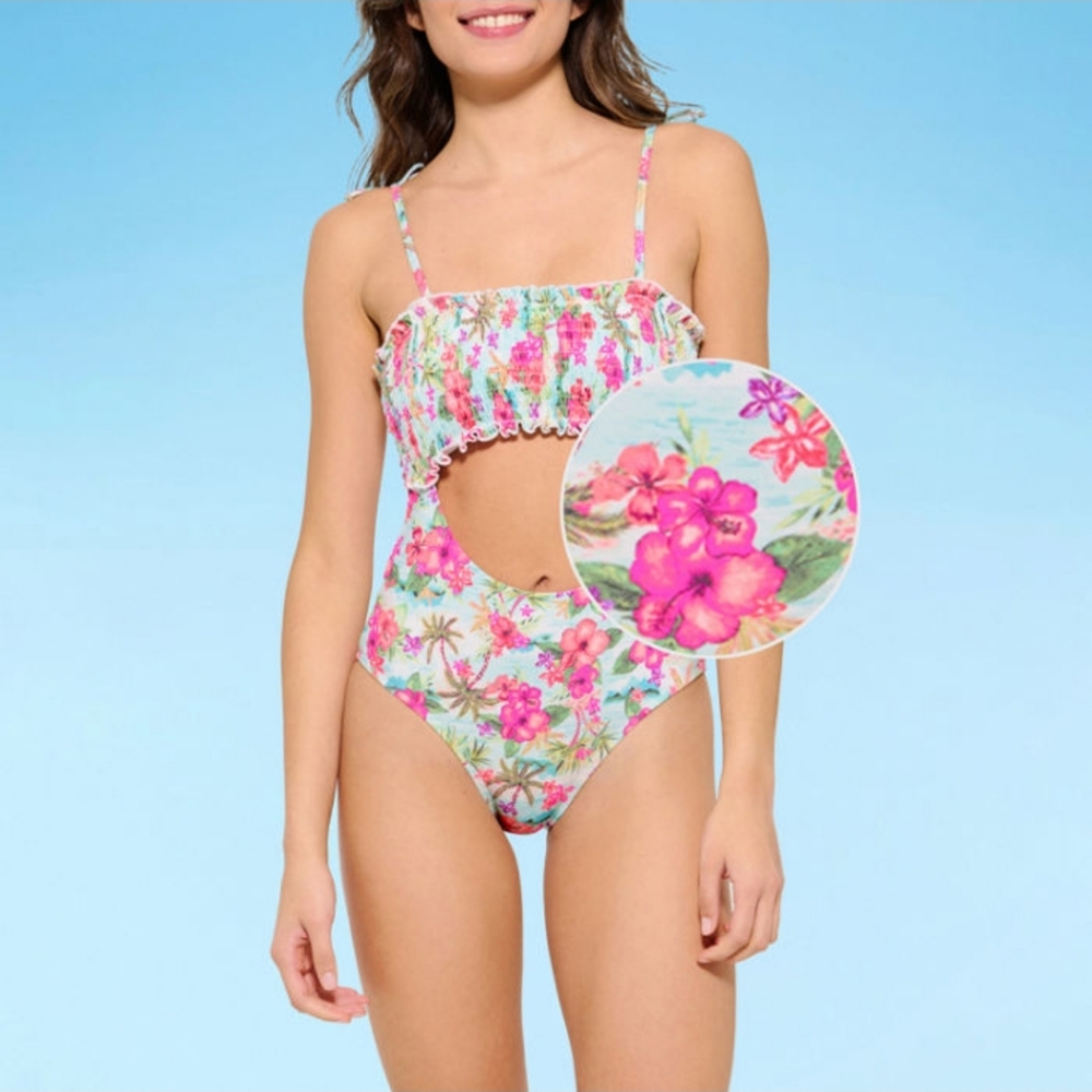 Decree Womens Swimsuit XXL Island Escape Textured One Piece Beach Resort Floral - Picture 2 of 11